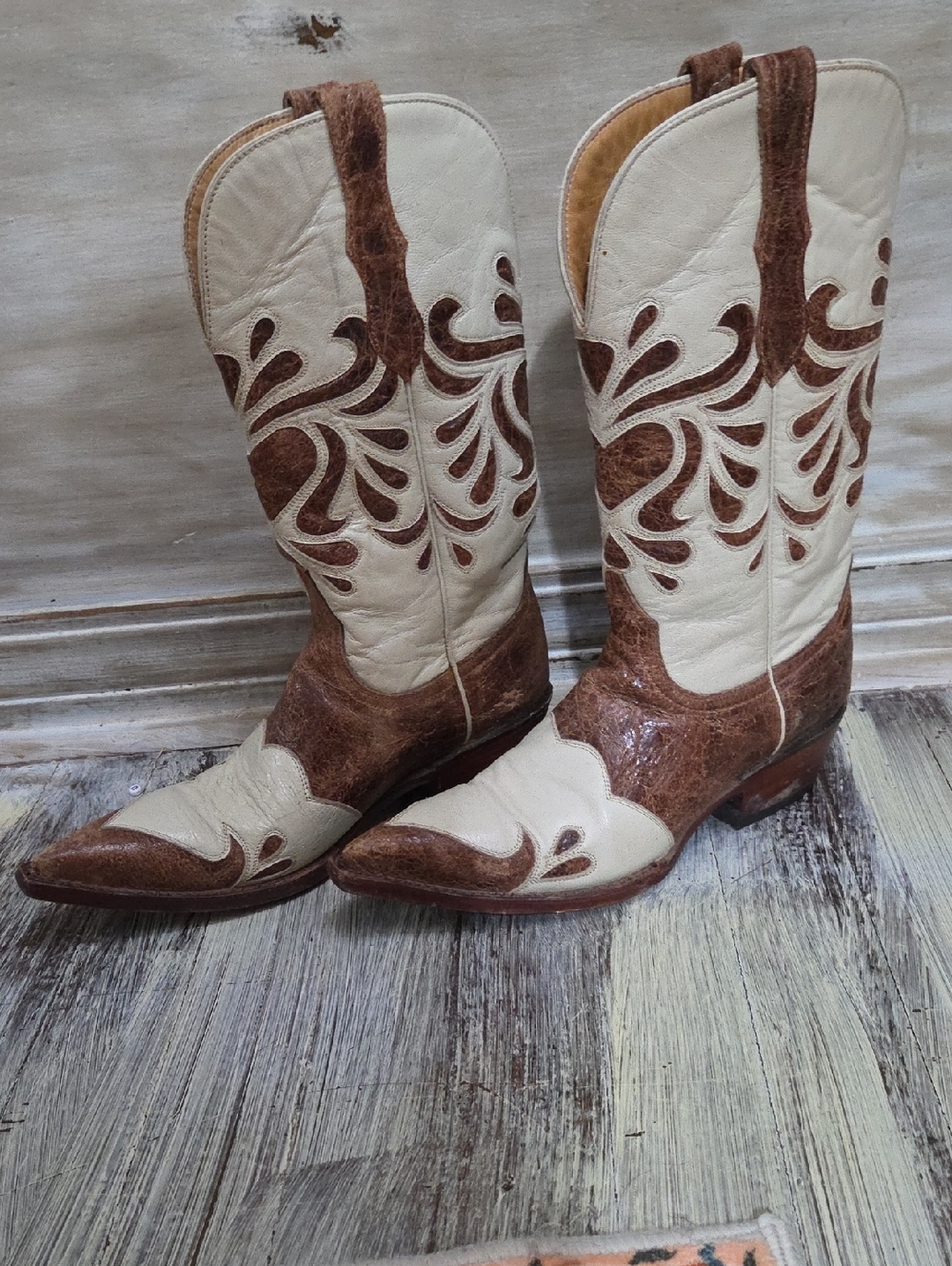 Ferrini Two-Tone Brown & Cream Western Cowboy Boots